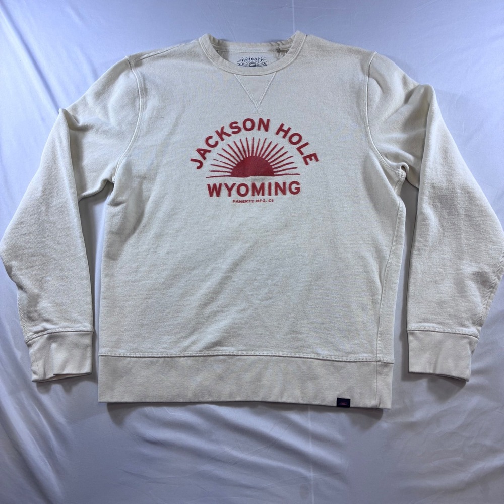 Faherty Jackson Hole Wyoming Graphic Sweatshirt Cream Red Sunburst Large